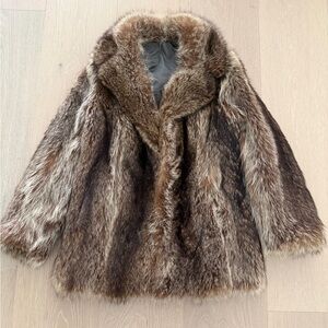 Classic Brown Faux Fur Coat - Women's Jacket